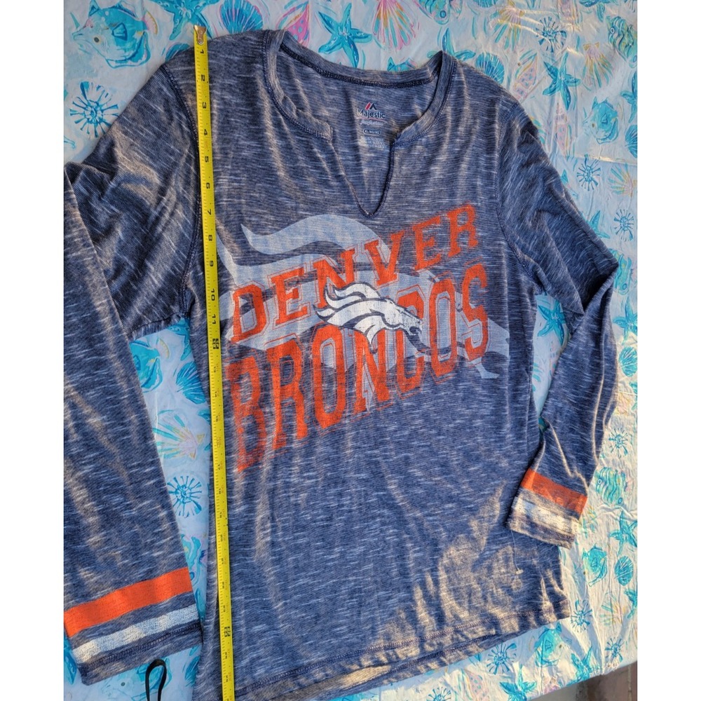 Majestic Denver Broncos Womens XL Navy Blue Space Dye Long Sleeve V-Neck Shirt